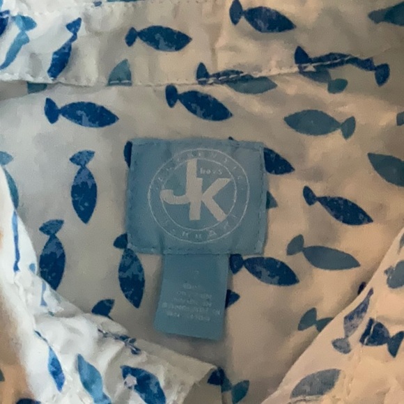 J Khaki Blue Fish Print Button-Up Shirt - Picture 2 of 5